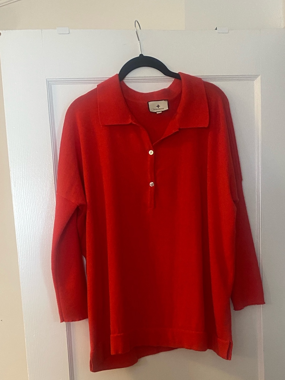 Tuckernuck Clayton Long Sleeve Knit Polo Red Drop Shoulder Boxy M/L